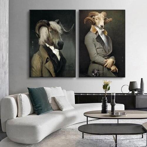 Nordic Retro Goat Canvas Art Posters And Prints Earl of the Goat Canvas Paintings On The Wall Art Picture Wall Decoration Cuadro