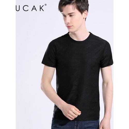 UCAK Brand Classic O-Neck Short Sleeve Silk T Shirt Summer New Streetwear Casual Soft Breathable Tees Shirt Male Homme U5634