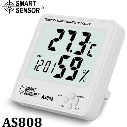 SMART SENSOR Digital Temperature Humidity Meter Hygrometer Thermometer Tester Weather Station Calendar & Clock Alarm AS808