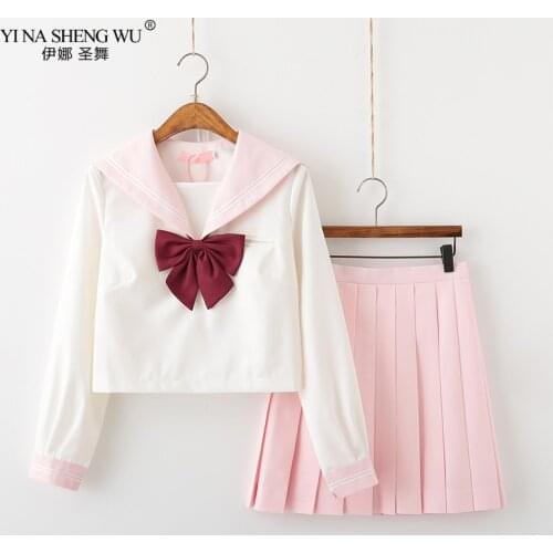 Sakura Light Pink Blue Japanese School Uniform Skirt JK Uniform Class Sailor Suit College Wind Female Students Anime Uniforms