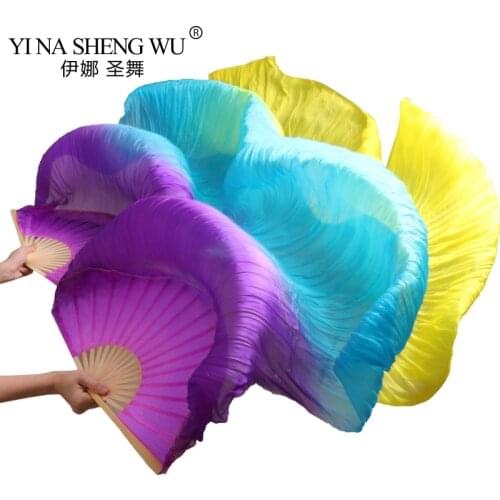 Real Silk/Imitation Silk Fans 1 Pair Handmade Dyed Bamboo Ribs Belly Dance Fans Women Belly Dance Props Silk Fans 180x90cm