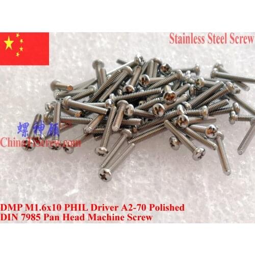 DIN 7985 Stainless Steel screw M1.6x10 M1.6x12 M1.6x14 M1.6x16 Pan Head 0# Phillips Driver A2-70 ROHS 100 pcs Polished