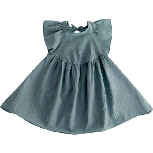 New KidS Lace Up Breathable Solid Color Round Neck One Piece Skirt For Girls Leisure ChildrenS Dress