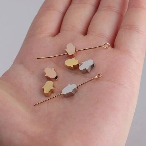 100% Stainless Steel Hamsa Hand Bead Charm For Jewelry Making 1.8mm Hole Metal Bead Mirror Polished 30pcs