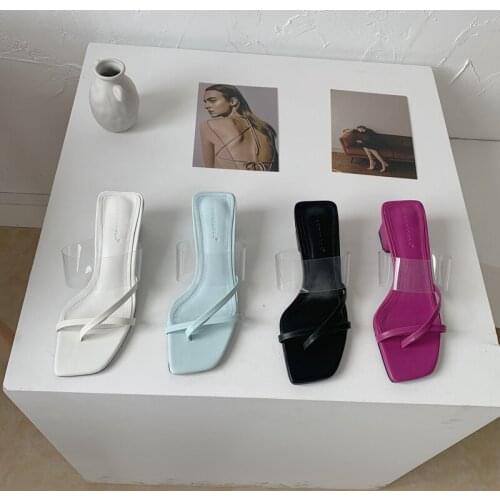 2021 Fashion Women Summer High Heeled Slippers Weave Square Open Toed Casual Woman Shoes Ladies Slides Woman Flip Flops