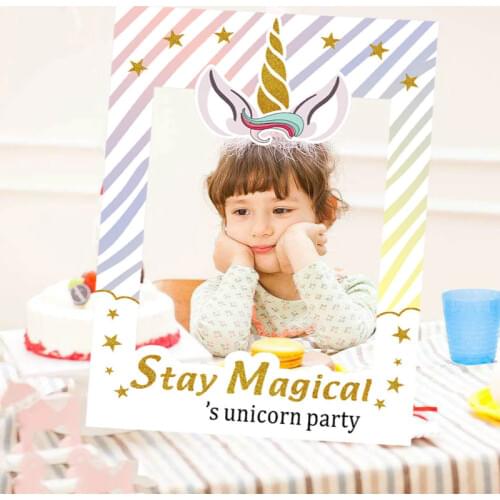 1set Newest Unicorn Party Photo Booth Props Frame Happy Birthday Party Decorations Kids Photobooth Props Party Favors Supplies