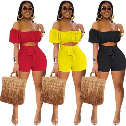 2021 Summer Fashion Women Solid Backless Ruffle Off Shoulder Playsuit Bandage Corset Party Club One Piece Shorts Romper S-XXL