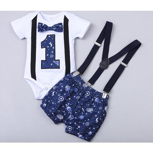4# Baby Boys Clothes Set Newborn Baby Boys Gentleman One-year-old Birthday Short Sleeve Romper Straps Suspenders Shorts Outfits