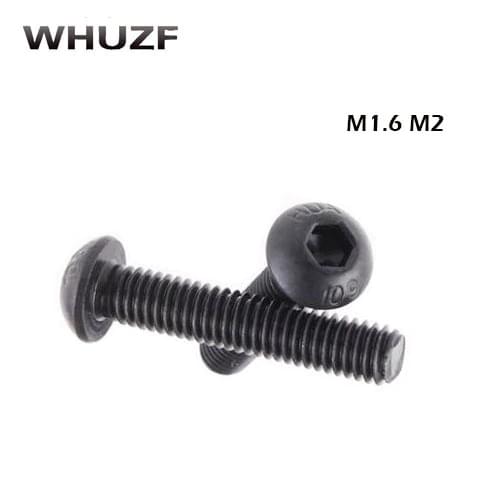 50Pcs M1.6 M2 M3 M4 carbon Alloy Steel 10.9 Level Black Hexagon Socket Button Head Screw Furniture Mushroom Cap Hex Bolts HW041