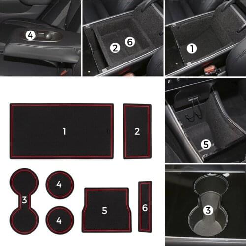 7Pcs/Set Fit for Tesla Model 3 Center Console Cup Holder Gate Slot Pad Door Groove Mat Black Silica Gel Mat