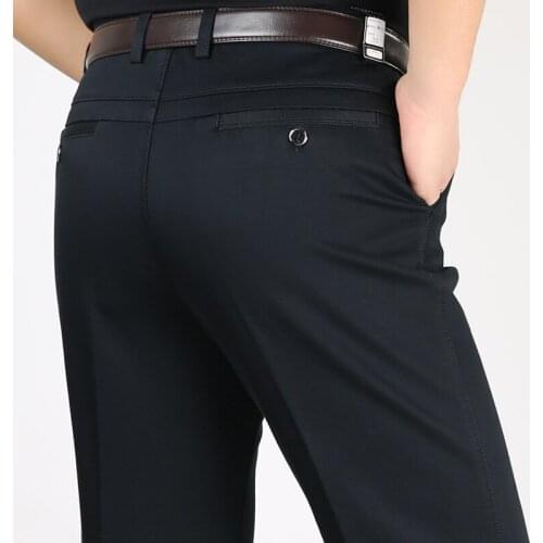 802 Men Straight Pants High Waist Thin Stretch Luxury Business Casual Gentlemen Simple Loose Solid Color Multi-Color Trousers