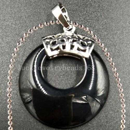 Free Shipping Women Fashion Jewelry Black Carnelian Round Necklace With Chain 1pcs C5399