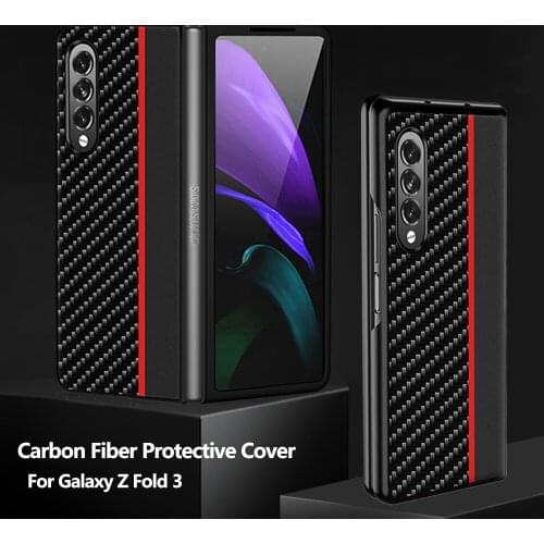 Fiber Splicing PU Leather Case for Samsung Galaxy Z Fold3 Protective Folding Shell For Samsung Z Fold3 Anti-fall Back Cover Case