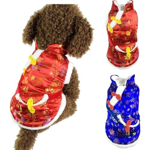 New year pet clothes Chinese style winter warm Tang suit with bag dog clothes puppy cloth pet dog coat pet festival costume