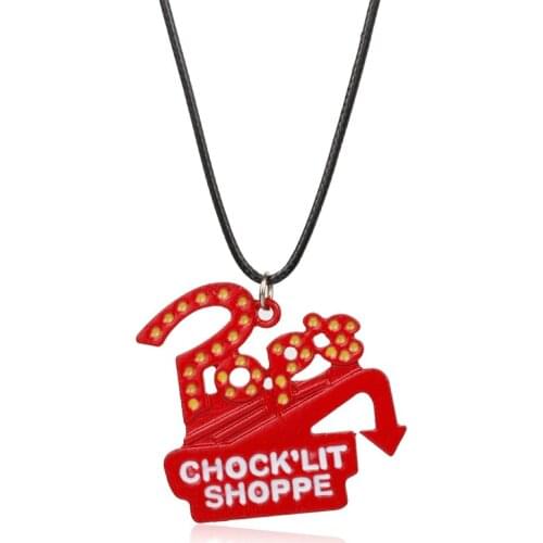 Dongsheng Riverdale TV Series Pops Chock'lit Shoppe Logo Necklace Red Enamel Metal Charm Pendant With Rope Chain For Men Women