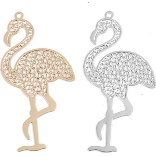DoreenBeads Fashion Copper Filigree Stamping Pendants Gold Silver Color Ostrich Bird Charms DIY Findings 4.4cm x 2.2cm, 10 PCs