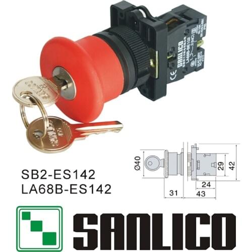 Emergency stop mushroom head key switch SB2(LA68B XB2)-ES142 latching key release
