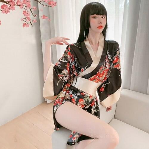 Sexy Kimono Nightgown Yukata for Woman Japanese Floral Fashion Yakata Cardigan Haori Silk Sleepwear Leisure Wear Pajamas Dress