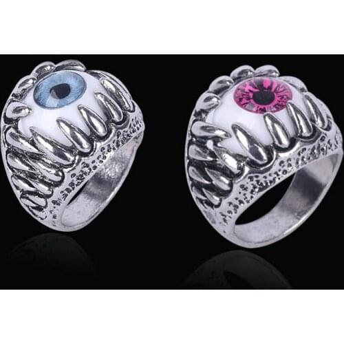 Halloween Accessories Vintage Monster Eye Rings Men Punk Alloy Demon Tooth One-eyed Biker Hip Hop Monster Rings кольцо мужско
