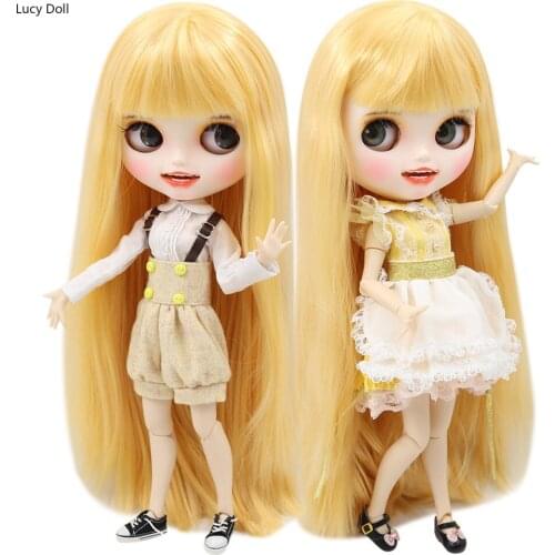 ICY 1/6 Bjd Factory Blyth Doll Customized Matte Face White Skin Joint Body Straight Yellow Golden Hair BL0658, Open Mouth 30cm