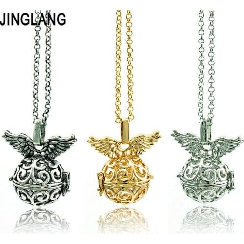 JINGLANG Fashion Angel Necklace Baby Chime Ball 3 Color Flying Wing Charms Pendant Necklace For Women Jewelry