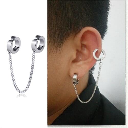 Fashion Punk Earring Chain Tassel Cuff Ear Clip Earrings for Men/women Stainless Steel No Piercing Ear Clip Nail Earrings