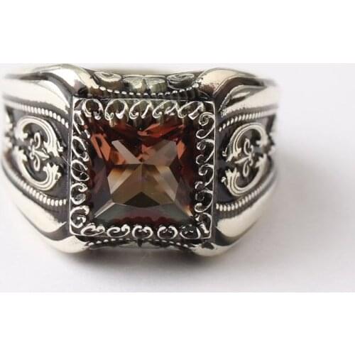 Handmade Silver Square Sultanite Man Ring,Rhodium Plated Sultanite Silver Men Ring, Silver Man Ring