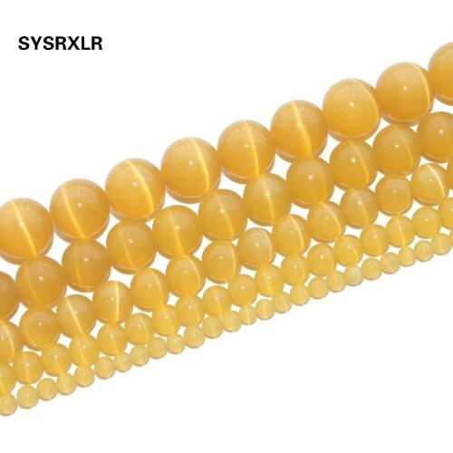 Natural Stone Yellow Opal Natural Cat Eye Beads Round Loose Beads For Jewelry Making DIY Bracelet 4/6/8/10/12 MM