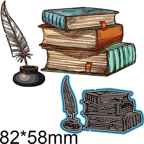 New Metal Cutting Dies Scrapbooking Feather Pen and Books DIY Album Paper Craft Embossing Stencil Decoration 82*58mm
