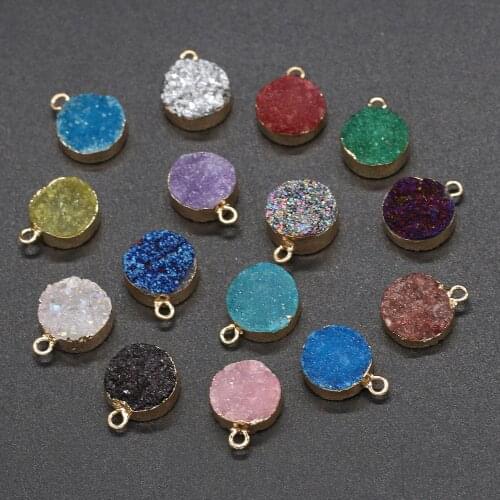 Natural Agates Druzy Stone Pendants Round Crystal Onyx Charms Pendant for Jewelry Making DIY Necklace Earring Accessories