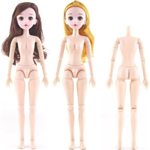 2019 36cm 1/4 22 Movable Jointed Dolls Toys with 3D Eyes Head Female Naked Nude Doll Women Body Fashion Dolls Toy For Girls