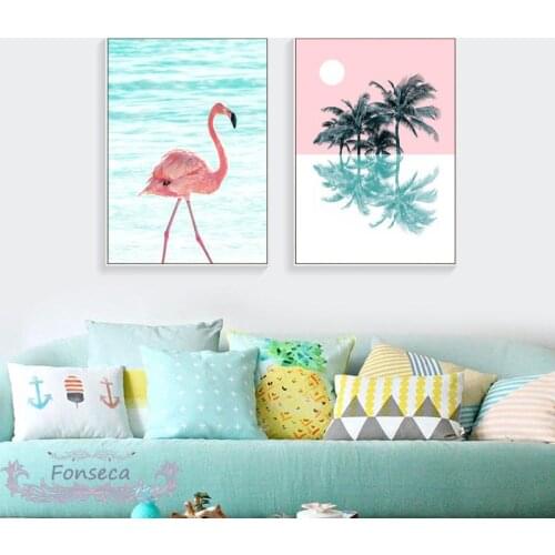 Pink Flamingo Landscape Nordic Posters Hd Prints Canvas Painting Art Home Decoration Living Room Girls Room Wall Poster Unframed