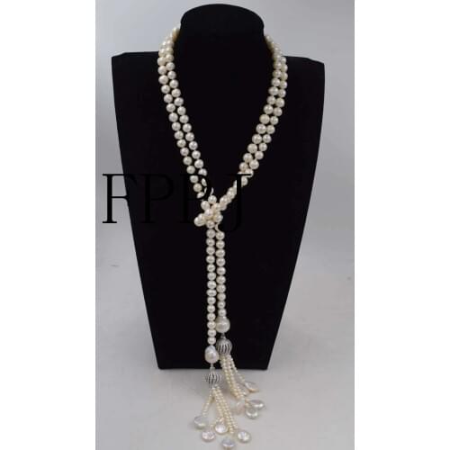 Freshwater pearl white near round and drop hook pendant earrings 8-9mm 54inch wholesale FPPJ beads