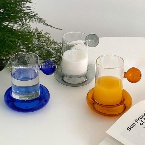Clear Color Glass Coffee Cups Tray Set Transparent Creative Drink Water Tea Milk High Borosilicate Mug Nordic Glass Cup Set