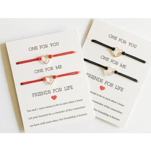 OMY Adjustable Rope Charm Heart Bracelet Set For Women Men Red Kinds String His &Her BFF Matching Paired Bracelets Couple