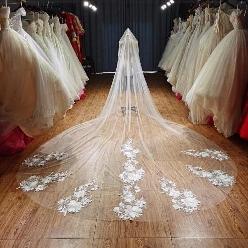 3 Meter Luxurious Lace Application wedding Veil with Comb ready for ship