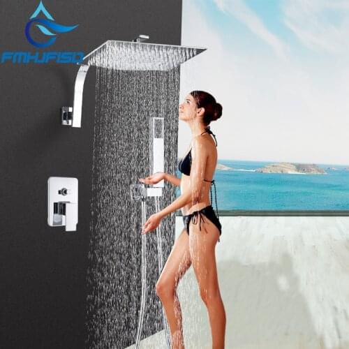 Luxury Wall Mounted Bath Shower Faucets 8" / 10" / 12"/ 16" Square Round Rain Shower Faucet W/ Handheld Shower Mixer Tap