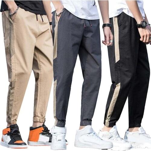 3XL Fashion Men Ankle Tie Drawstring Waist Sports Ninth Pants Trousers Sweatpants