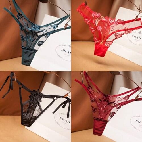 G-string Women Sexy Lace Panties Fashion Floral Temptation Underwear Lady Perspective Thong Low-Waist Hollow Out Lingerie Hot