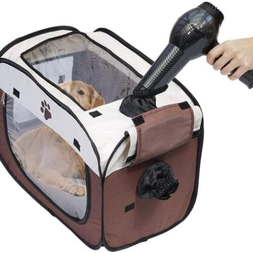 Pet Drying Box,Portable Pet Dryer Cage Folding Puppy Hair Drying Box Hands-Free Doggy Grooming Hair Clearing Travel Bags