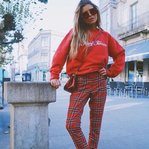 Fashion Women Casual Long Sleeve letter print Sweatshirts Jumper Pullover Sweatshirt Tops Shirt stylish female red tops clothes