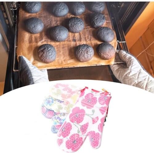 1 Pair Oven Mitts Elastic Double Layer Heat Resistant Non-slip Silicone Cotton Kitchen Mittens Microwave oven gloves