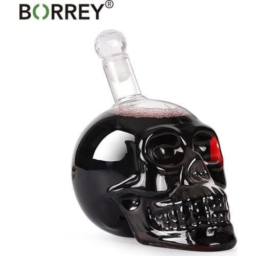 BORREY Whiskey Decanter Wine Flasks Flagon Skull Wine Bottle Glass with Stopper Double Wall Whiskey Vodka Shot Glasses Bar Party
