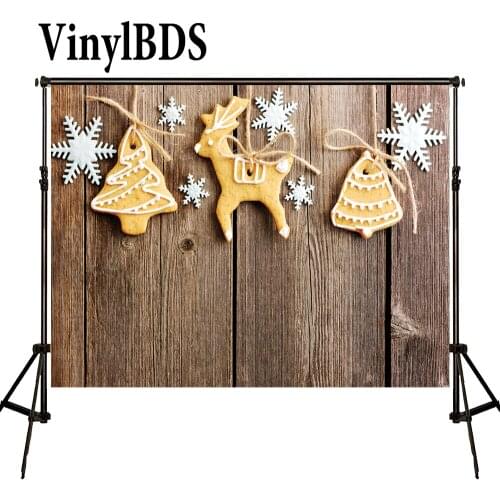 VinylBDS Backdrops Photography Snowflake Cartoon Gingerbread Backdrop Vintage Wood Wall Backdrop for Children Photo Studio