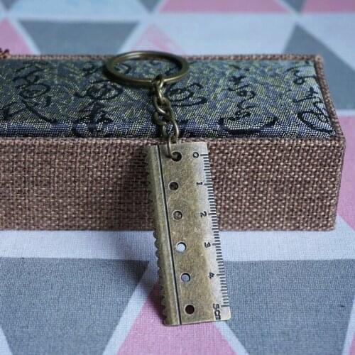 Vintage ruler Keychain Antique Bronze Key Chains for woman men Key Rings gift