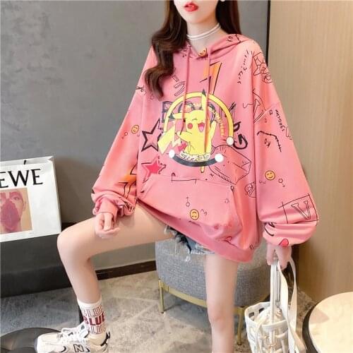 Pokemon Women Clothes New Autumn Winter Hoodies Pikachu Cartoons Loose Sweatshirt Female Pullover Tops Casual Long Sleeve Coat