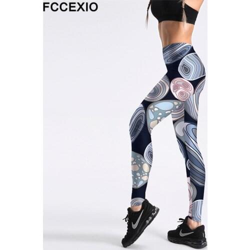 FCCEXIO New Women Workout Leggings High Waist Fitness Legging Whirlpool Print Leggins Female Leg Pants Large Size Leggins Mujer