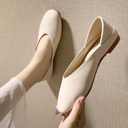 2021 Spring Women Single Shoes Two Wear Shallow Mouth Soft Bottom Flat Square Toe Shoes Retro Semi-Drag Lazy Shoes