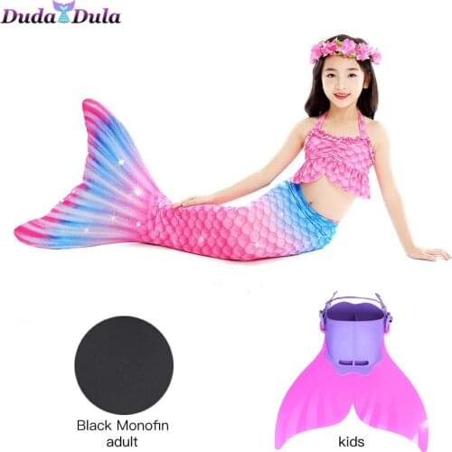 Adult Kids Mermaid Tail With Pink Black Monofin Swimwear for Kids Adults summer Dress swimmable Suit Little Mermaid Costume