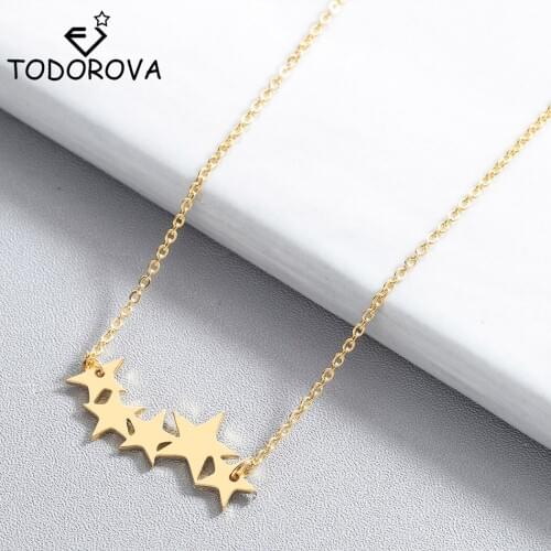 Todorova Stainless Steel Necklaces for Women Lovers Rose Gold Color Pentacle Pentagram Pendant Necklace Engagement Jewelry Gift